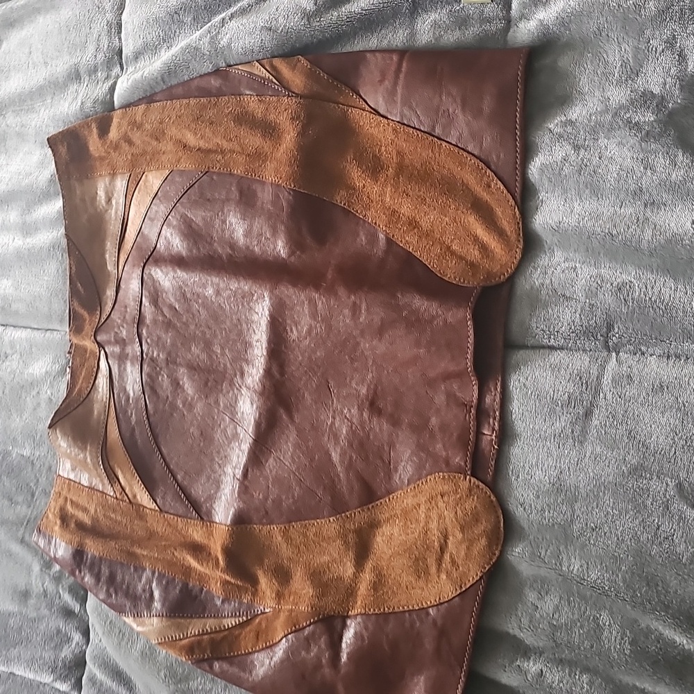 Brown Leather and Suede Mini Skirt M